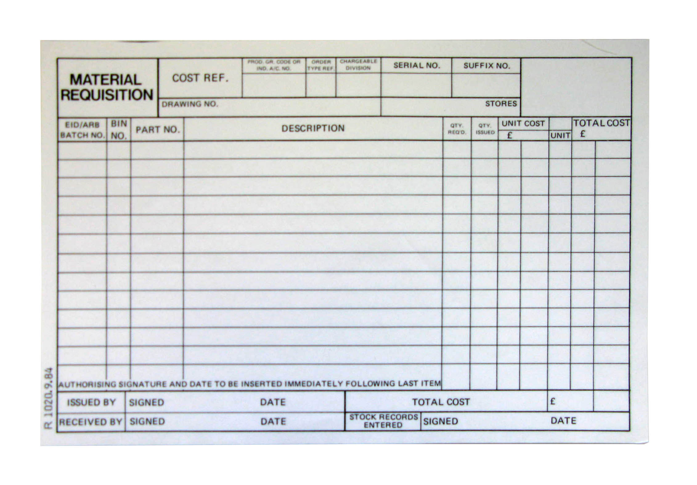 Material Requisition Forms Pad