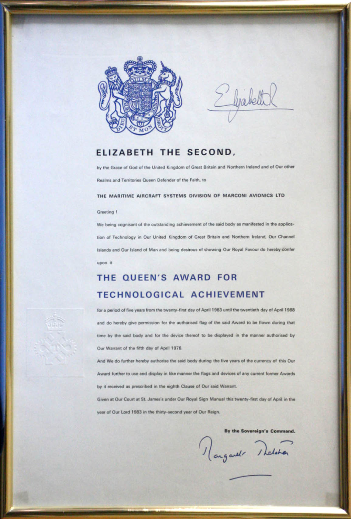 Queen's Award for Technological Achievement 1983